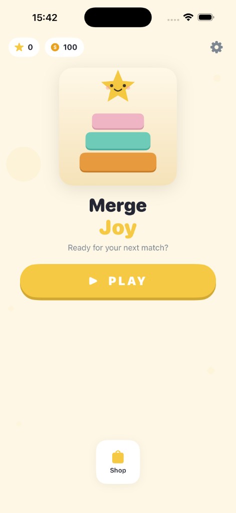 MergeJoy home screen with Play button