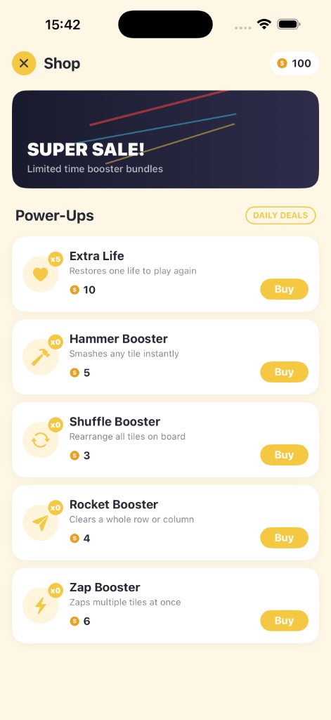 MergeJoy in-game shop with power-ups